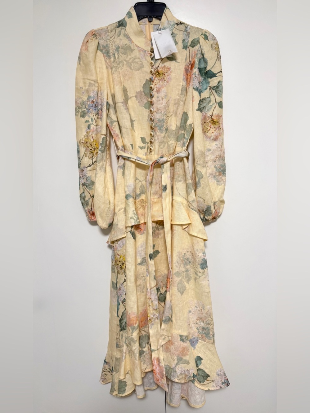 Zimmermann Illuminate Peplum Linen Midi Dress Lemon Hydrangea - AU2/US8 - NWOT - Picture 7 of 16
